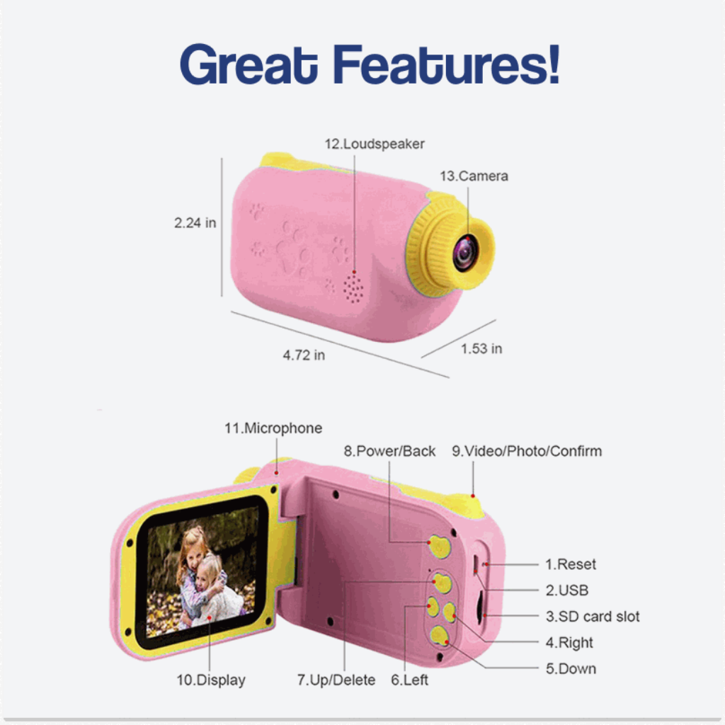 SnapKids - Children's Digital Camera With Flip-Out Screen