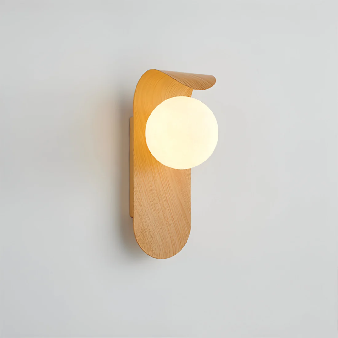 LED wood globe wall sconce featuring a minimalist design, perfect for modern home decor, providing stylish illumination. 0