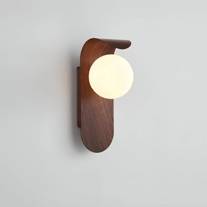 LED wood globe wall sconce featuring a minimalist design, perfect for modern home decor, providing stylish illumination. 1
