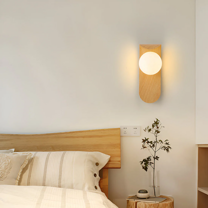 LED wood globe wall sconce featuring a minimalist design, perfect for modern home decor, providing stylish illumination. 3