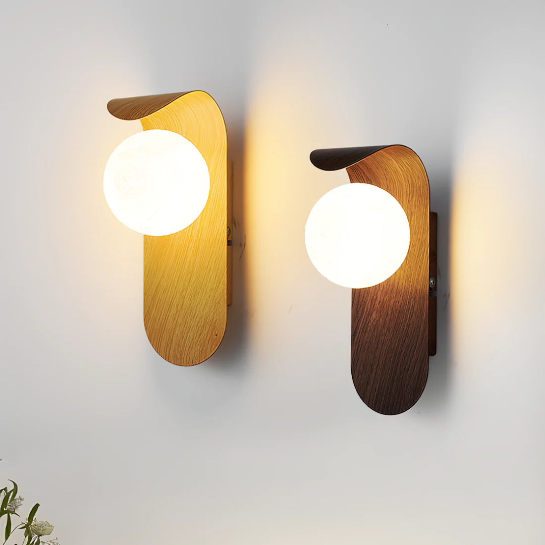 LED wood globe wall sconce featuring a minimalist design, perfect for modern home decor, providing stylish illumination. 4