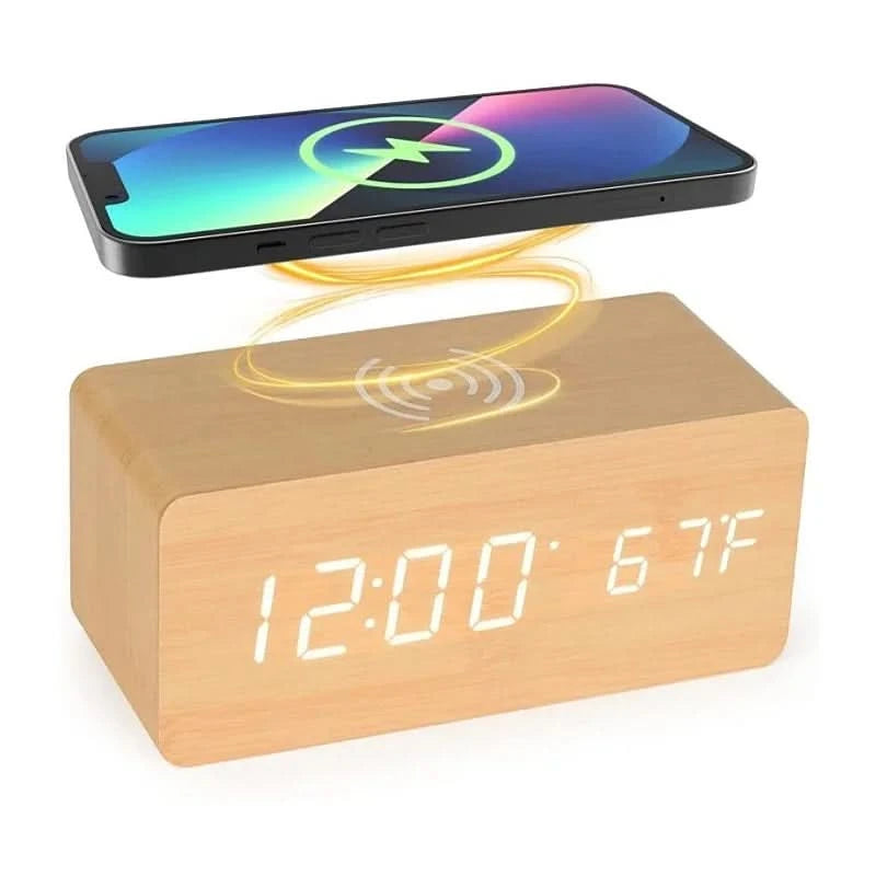 Woda Digital Alarm Clock | Wireless Charging, Voice Activation, Temperature Display 2